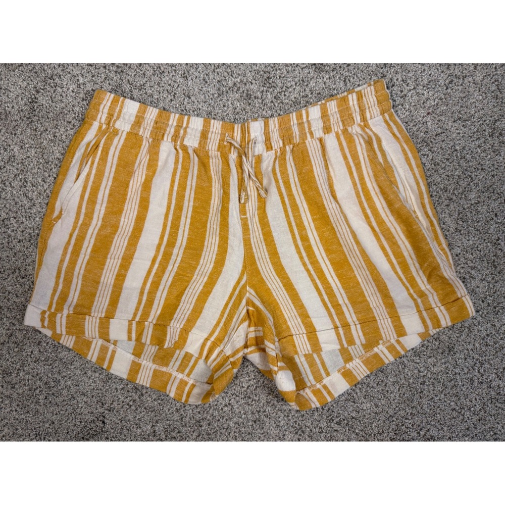 Old Navy Shorts Linen Blend Large Yellow Striped Casual Drawstring Summer